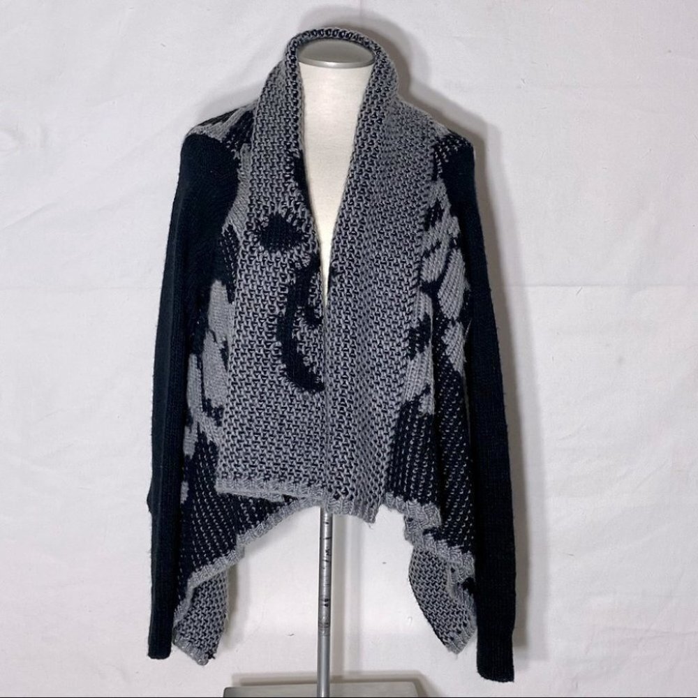 5/$25 Alison Sheri Black Grey Knit Open Front Waterfall Cardigan M